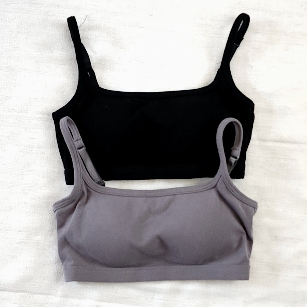 (2 pack) cropped camisole scoop back casual bra top, black and gray